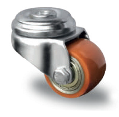 Koło skrętne fi 35mm,piasta metalowa,bieżnia poliuretanowa,mocowane otwór