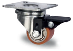 Koło hamowane fi 35mm,piasta metalowa,bieżnia poliuretanowa,mocowane płytka